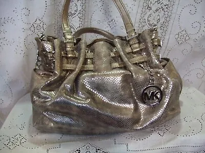 Michael Kors Gold/Silver Shimmer Edie Python Print Cinch Tote Shoulder Bag NEW! • $125