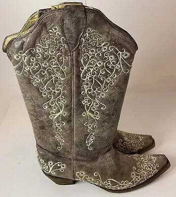 Woman’s Corral Embroidery Brown Crater Bone Vintage Cowgirl Boots Size 11M • $79.90