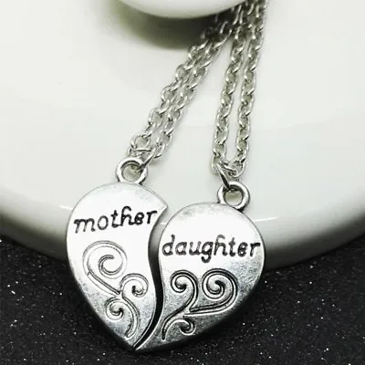 Women Silver Plated Mother Love Daughter Heart Pendant Necklace Mom Mother's Day • $1.32