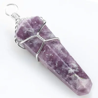 Lepidolite Wire Wrap Double Terminate Point Chakra Crystal Pendant Necklace HAND • $10.28