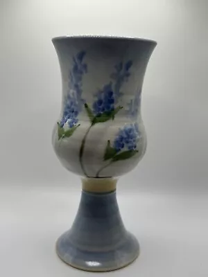 Elegant Blue Pottery Goblet Vase With Flowers • $18