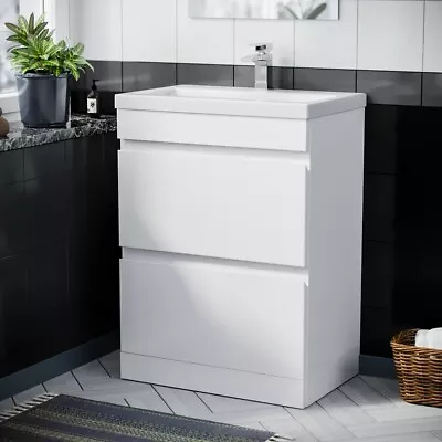 Hardie 600mm 2 Drawer White Floorstanding Vanity Cabinet And Basin Sink Unit  • £219.99