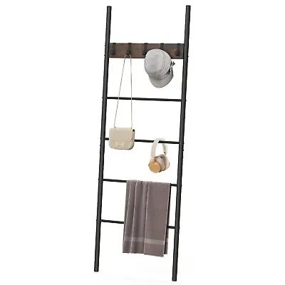 5-Tiers Blanket Ladder Wall Leaning Display Shelf Industrial Blanket Holder Rack • £24.95