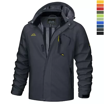 Men's Hooded Raincoat Waterproof Outdoor Hiking Jacket Casual Work Coat Outwear • $49.98