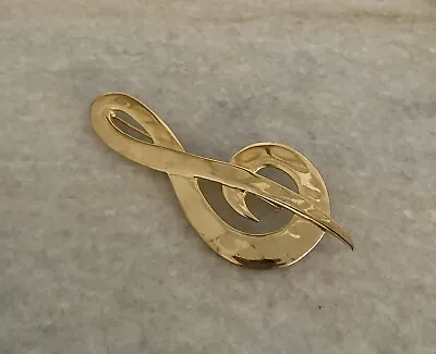 Vintage M Jent Gold Tone Musical Note Brooch Pin • $12