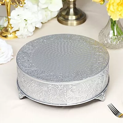 SILVER 14  Wide Round Floral Embossed Cake Stand Cupcake Display Wedding Party • $50.83