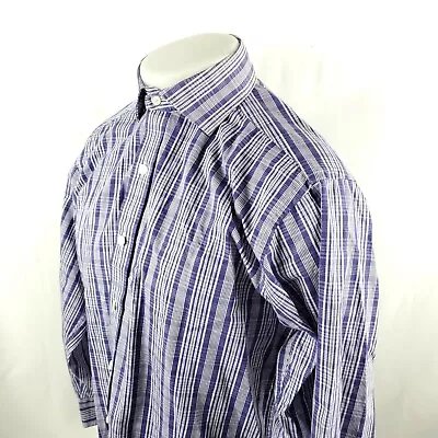 Michael Kors Shirt Mens 15.5 32/33 Blue Button Front Dress Plaid Check Cotton • $8.88