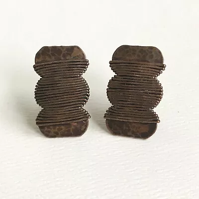 Vintage Marjorie Baer Hammered Copper Brass Tone Wrapped Clip-On Earrings • $29.99