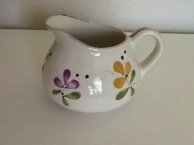 Vintage Secla Pottery Hand Painted Wide Mouth Pitcher Floral Portugal Majolica  • $15.99