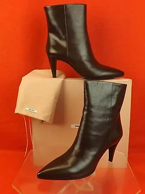 Nib Miu Miu Prada 5t8262 Coffee Calf Leather Slouch Mid Heel Ankle Boots 40 9.5 • $299.95