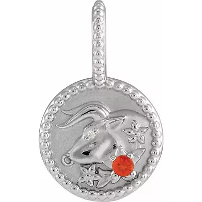 Sterling Silver Mexican Fire Opal & .0025Ct Diamond Taurus Charm Pendant For Her • $124