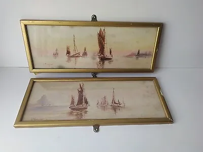 £25 • Buy Pair Of Antique 19thC. Fishing At Sea  Watercolours Paintings Signed M Farquhar.