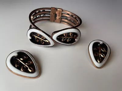 Vintage Matisse White Pear-Shaped Enameled Copper Bracelet And Earrings • $69