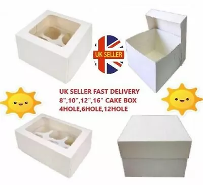 White Cake Boxes & Lid 810121416 Inch & Cupcake Box 1 2 4 6 12 Hole/Hold • £0.99