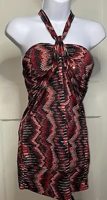 Mkm Designs Halter Top Size Small Red/black W/Gold Sequin Padded NWOT • $13