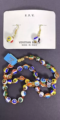 Vintage Venetian Beads Necklace / Earrings Set - Italy Glass Beads • $45