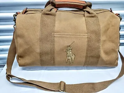 $49 • Buy Vintage Ralph Lauren Polo Brown Canvas Large Duffle Bag Weekend Travel Carry On