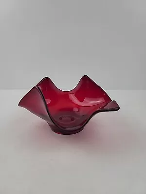 Vintage Viking Glass Ruby Epic Crimped  Bonbon Candy Dish MCM Art Glass • $29.99