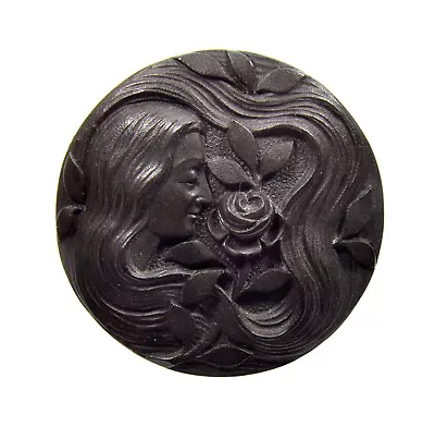 Antique Art Nouveau Gibson Girl Carved Vulcanite Brooch Pin C.1900 • $135