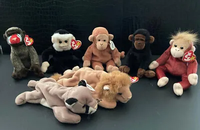 TY Beanie JUNGLE ANIMALS ~ LOT Of 7 ~ NEW!  6 With Tags!  Mooch Cheeks Roary + • $3