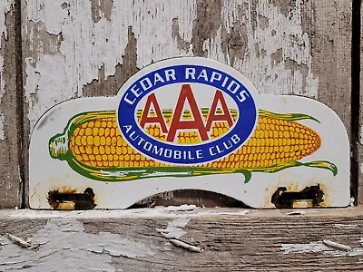 Vintage Aaa Porcelain Sign Cedar Rapids Automobile Club Corn License Tag Topper • $167.25