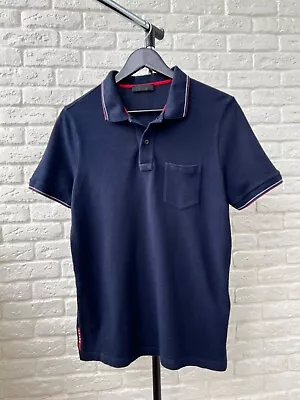 Prada Milano Red Tab Logo Navy Blue Slim Polo Shirt Men's Size M • $62