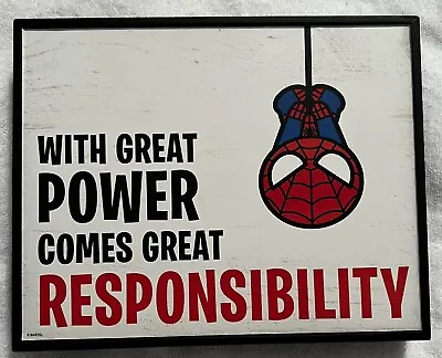 Spider Man Marvel Wooden Wall Artwork Decor 10”x8” With Great Power • $14.60