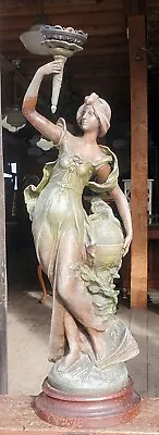 Large Victorian Spelter Moreau Lady Statue Newel Post Lamp • $850