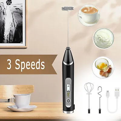 Rechargeable Handheld Milk Frother Double Whisk Foam Maker Electric Egg Mixer UK • £9.90