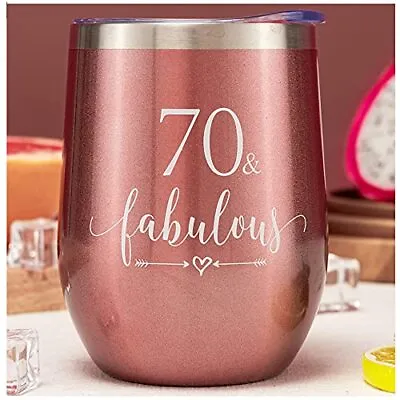  Rose Gold 70 & Fabulous Wine Tumbler For Women 70th Birthday Gifts For Women  • £25.81