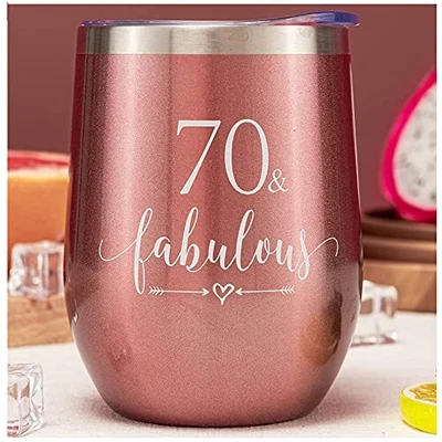  Rose Gold 70 & Fabulous Wine Tumbler For Women 70th Birthday Gifts For Women  • £25.81