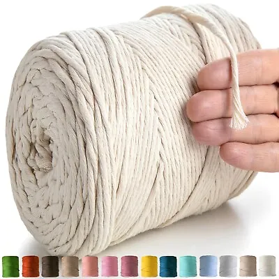 MeriWoolArt Macrame Cord Yarn 4mm 1 - 225 Meters Cotton Cord Thick Macrame Yarn • £16.77