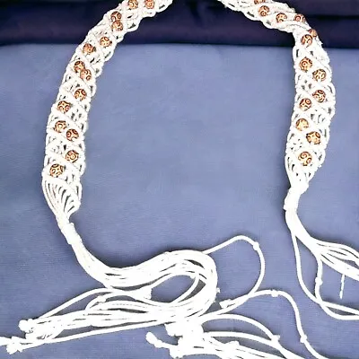 Womens Macrame Decorative Bead Cream Beige Belt Boho Folk Hippie SEE PHOTO • $14.95