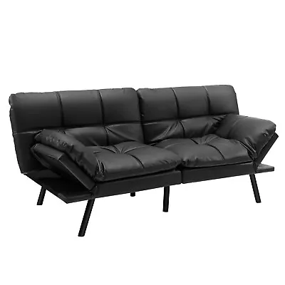 Convertible Futon Sofa Bed Memory Foam Couch Sleeper W/ Adjustable Armrest Black • $329.99