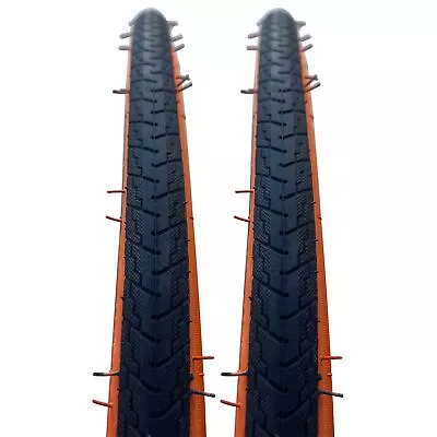 2x Positz Essential Road Bike Cycling Tyres 700 X 25 Black W/ Tangerine Sidewall • $39.95