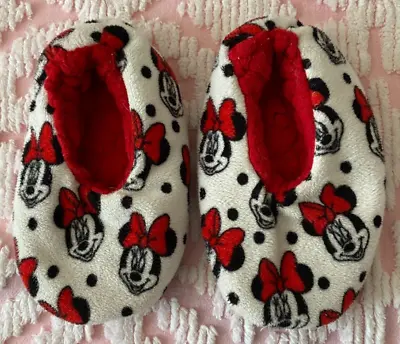 Girls Disney Minnie Mouse Red White Slippers Toddler Sz 2-3t Non-slip Bottoms • $2.95