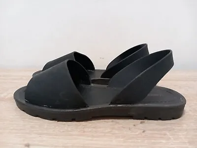 London Rebel Women's Black Rubber Strappy Flat Sandals Uk Size 6 Eur 39 C335 • £5.99