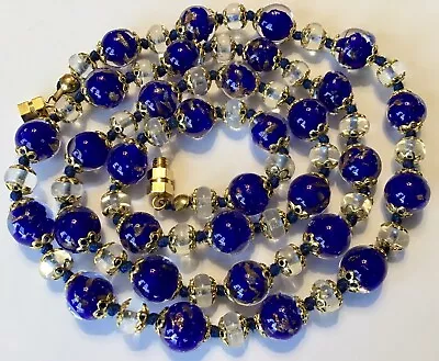 Vintage Murano Venetian Blue Sommerso Aventurine Glass Bead Necklace • $55