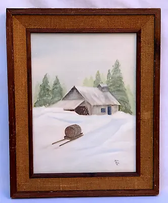 Mike Green Oil Painting Winter Cabin Snowed In Abandoned Sled Cart Wooden Barrel • $45