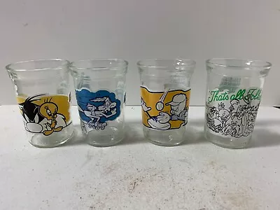 1994 Looney Tunes Welch's Jelly Glasses Jars Lot Of 4 • $10.99