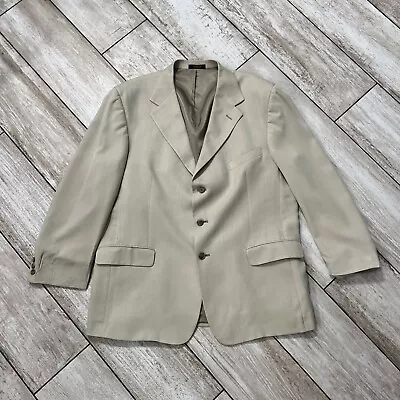 John D Craigmiles Classics Mens Blazer 44R Beige Wool Jacket Gray 3 Button USA • $24.65