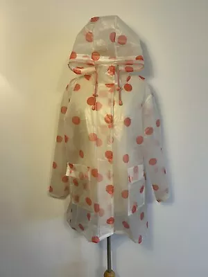 Clear Transparent PVC Vinyl Plastic Pink Polka Dot Mac Rain Coat EU 40 UK  12 • $25.25