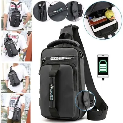 Men's Sling Backpack Anti-theft Shoulder Crossbody Chest Bag USB Charging Port • $12.95