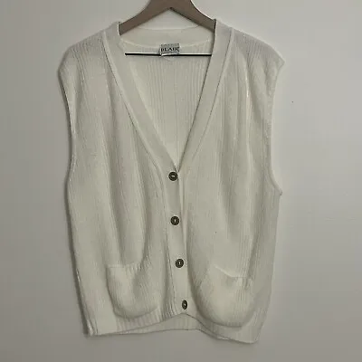 Vintage Sweater Vest Women Size Large Blair Ivory Button Down Knit USA Made 90s • $19.99