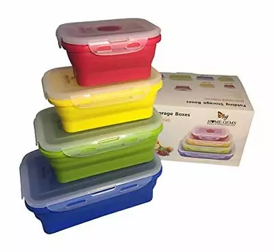 Set Of 4 Collapsible Silicone Food Storage Kitchen Lunchbox Containers |HomeGems • £21.50