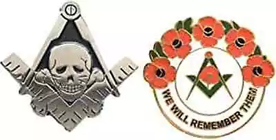 £9.99 • Buy Masonic Mortality Skull & Crossbones And Masonic We Will Remember Enamel Badge