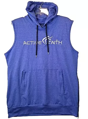 ACTIVE FAITH Men's Large  In Jesus Name I Play  Sleeveless Hoodie BLUE NWT • $39