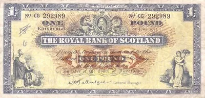 #The Royal Bank Of Scotland 1 Pound 1965 P-325 AF+ Edinburgh • £0.99