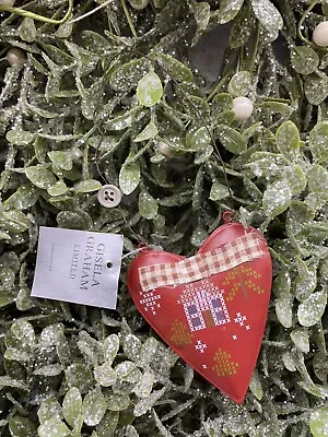 £5 • Buy Gisela Graham Christmas Tree Decoration Metal Nordic Heart With House Design