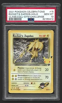 Pokemon PSA 10 GEM MINT Celebrations Rocket's Zapdos Classic Collection Holo #15 • $34.95